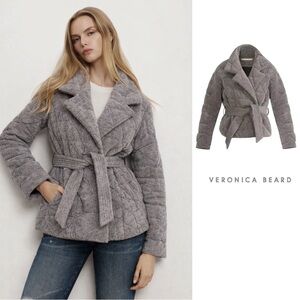 NEW Veronica Beard MARSHAL METALLIC QUILTED COAT IN SILVER